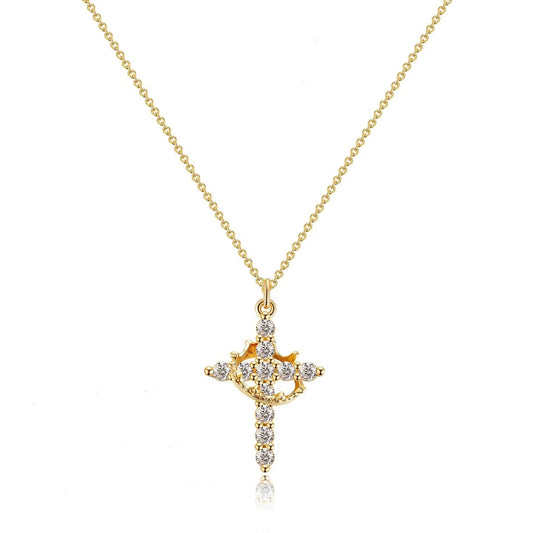 Crown Cross Necklace (14k Gold)