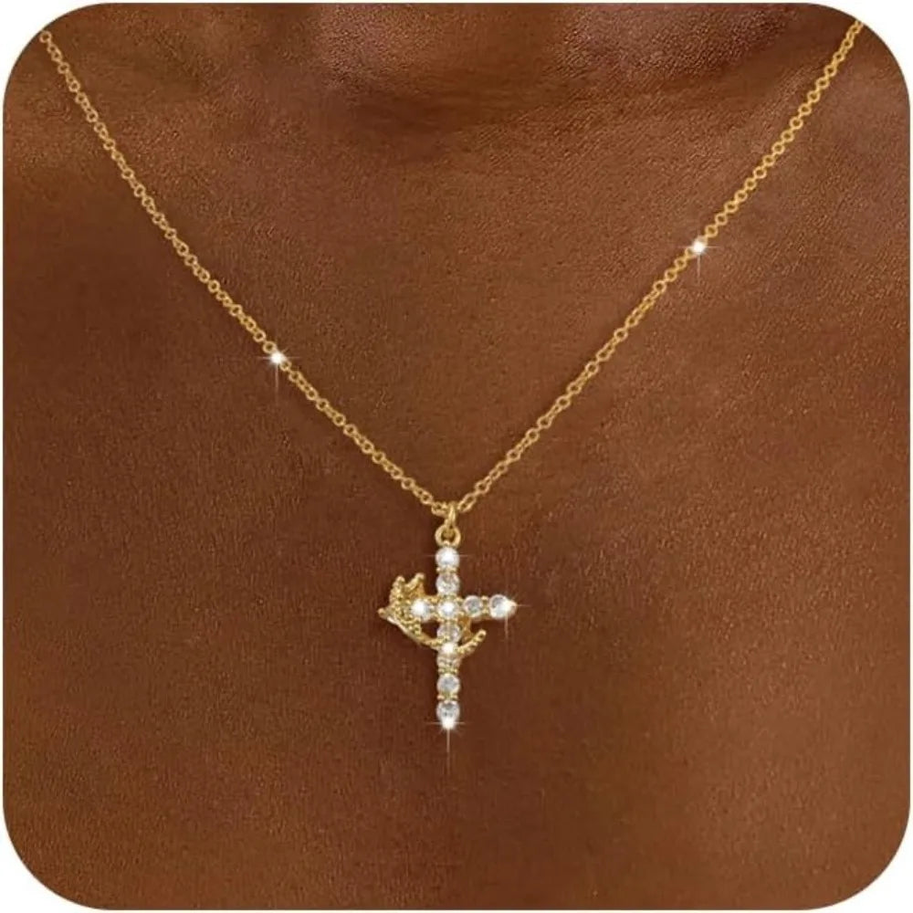 Crown Cross Necklace (14k Gold)