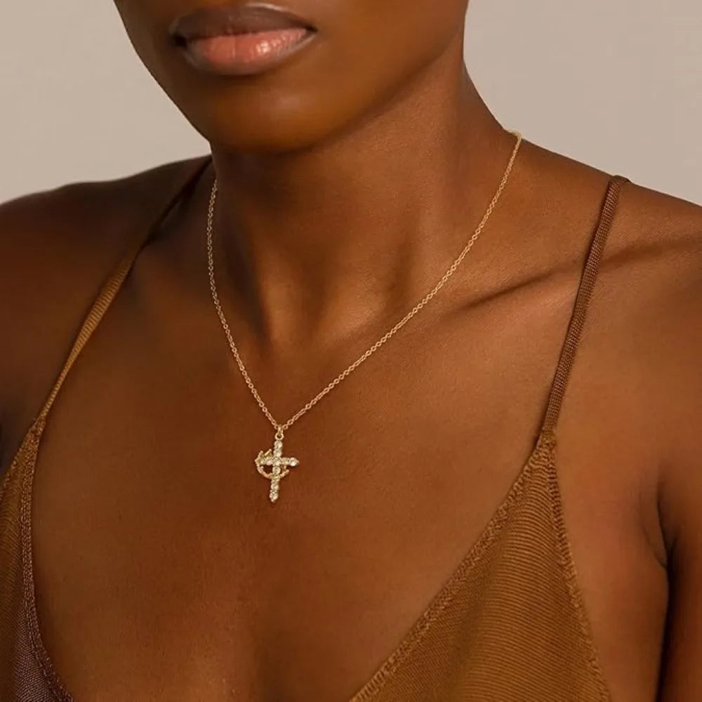 Crown Cross Necklace (14k Gold)