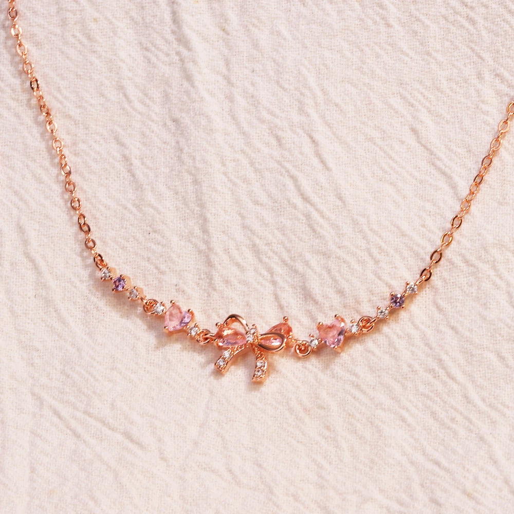 Pink Bow Necklace (14k Gold)